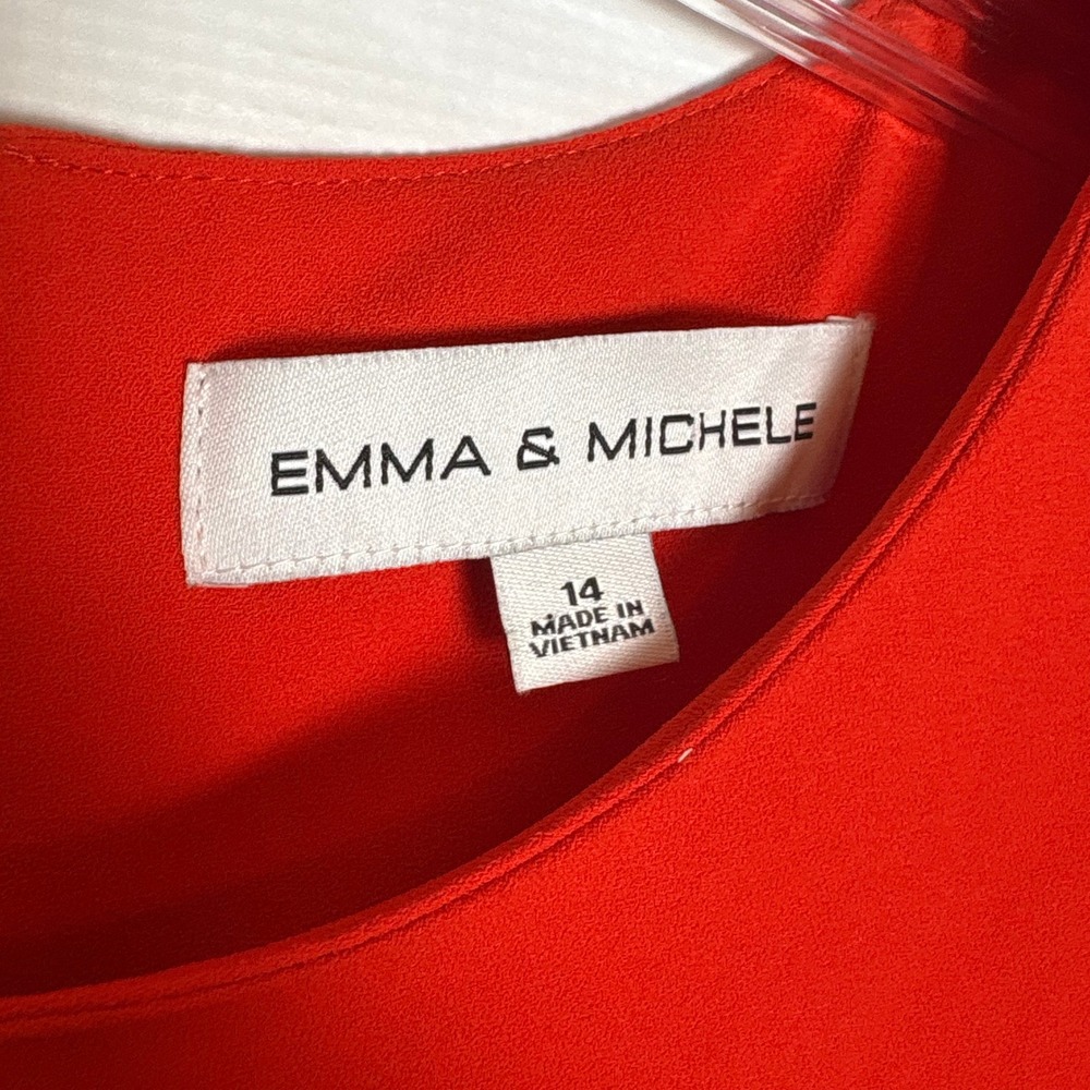Emma & Michele Red S/S Shift Dress Pleated Hem Size 14 Career Office Modern - Picture 4 of 9
